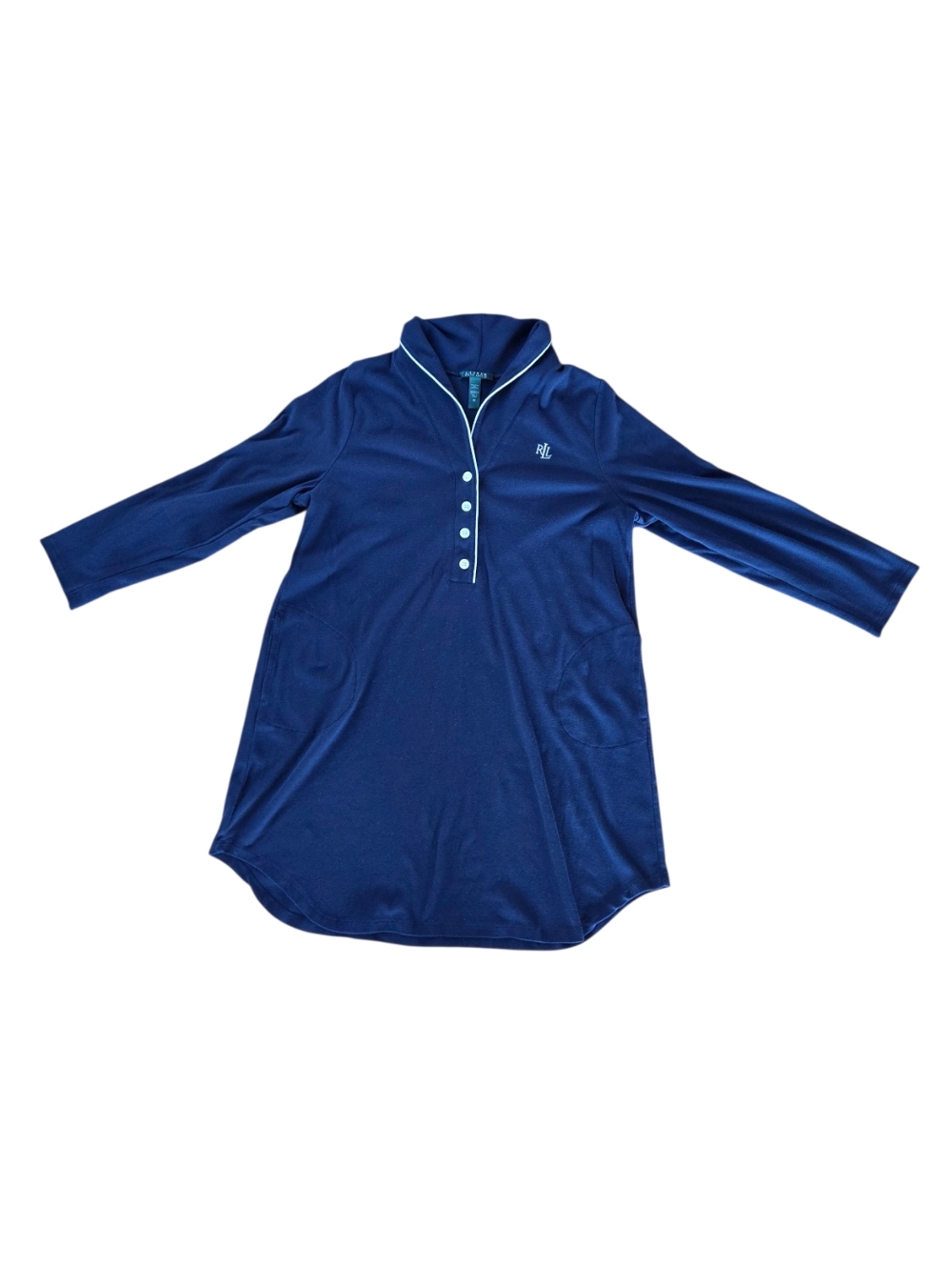 Lauren Ralph Lauren Sleep Shirt Logo and Pockets Lush Navy Blue Plus Size 2X - Picture 4 of 11